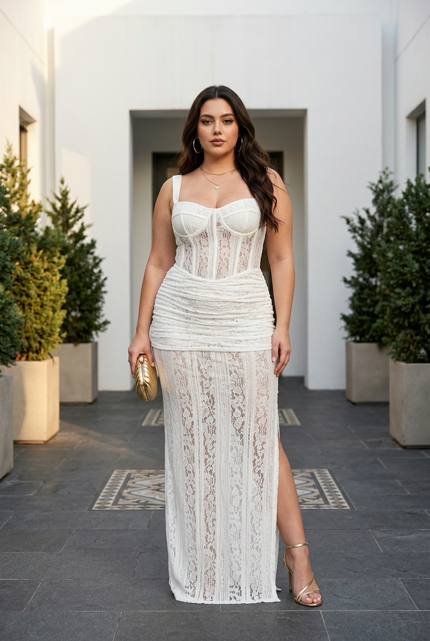 Sweetheart Neck Lace Slit Maxi dress