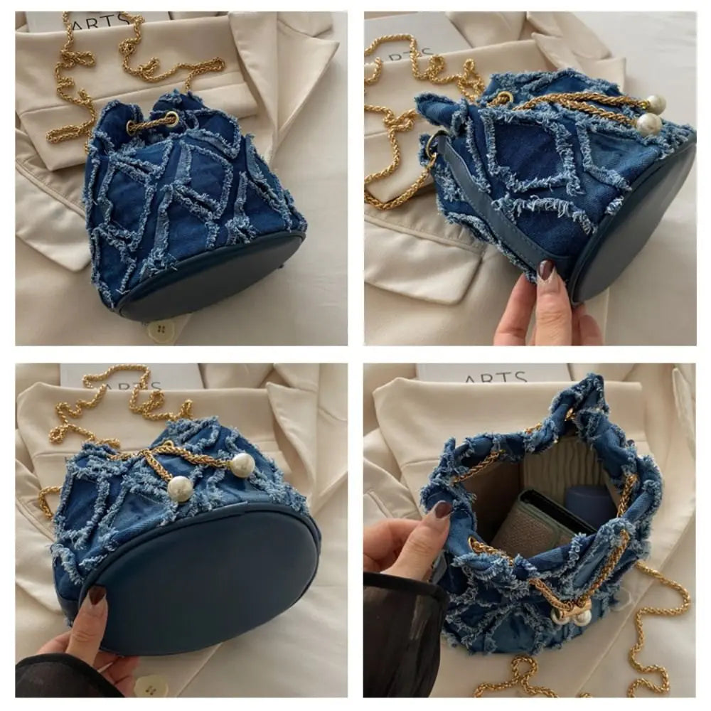 Pearl Denim Bucket Bag