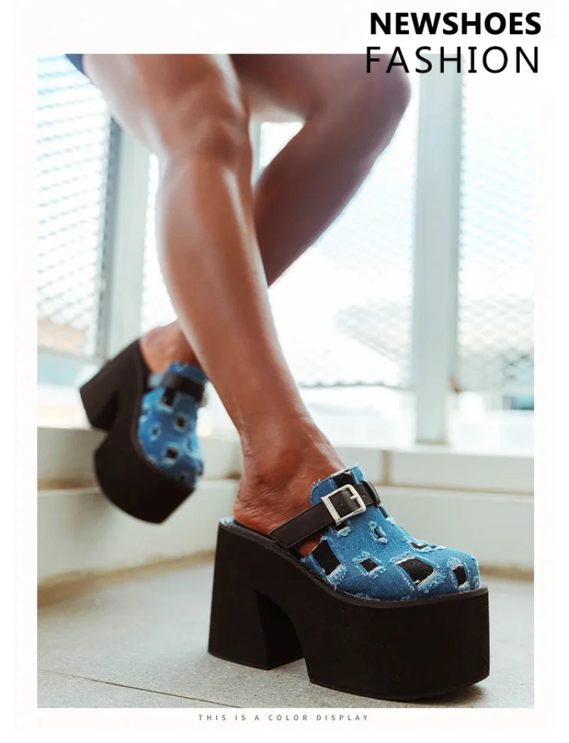 Distressed Denim Clogs