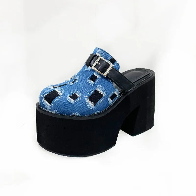 Distressed Denim Clogs