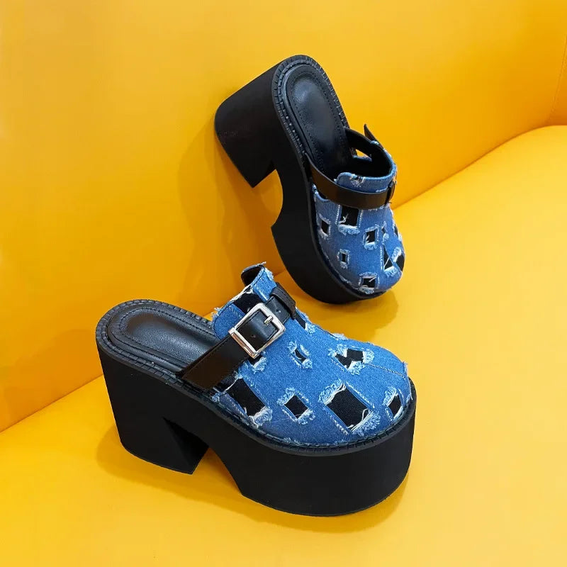 Distressed Denim Clogs