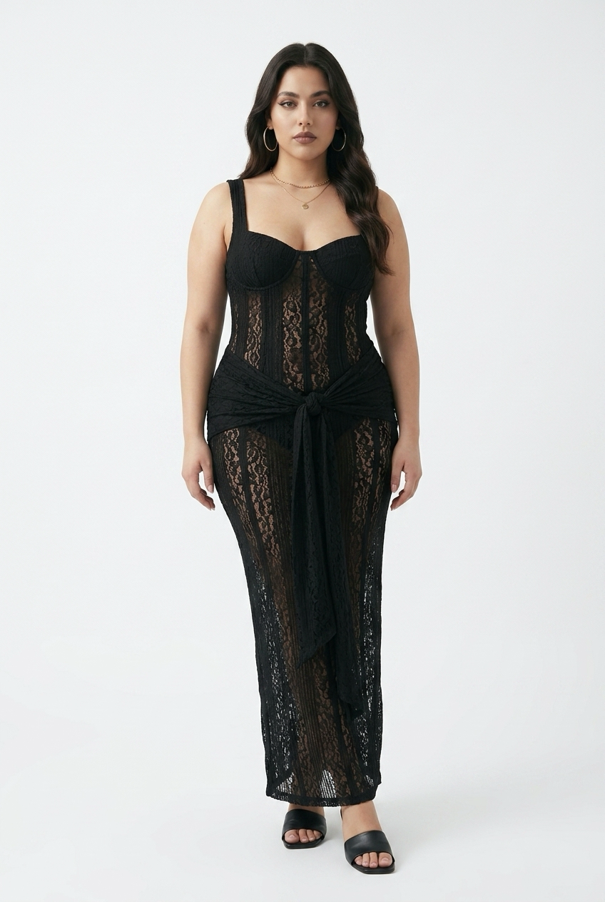Sweetheart Neck Lace Slit Maxi dress