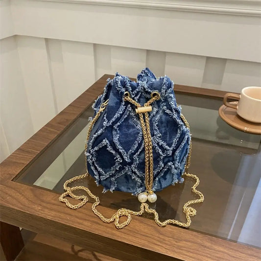 Pearl Denim Bucket Bag